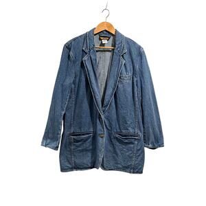 Baccini Denim Blazer Size 14 Vintage 90s Cotton Jacket One Button Long Line